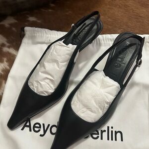 Aeyda Catrina Leather Kitten-Heel Slingback Pumps